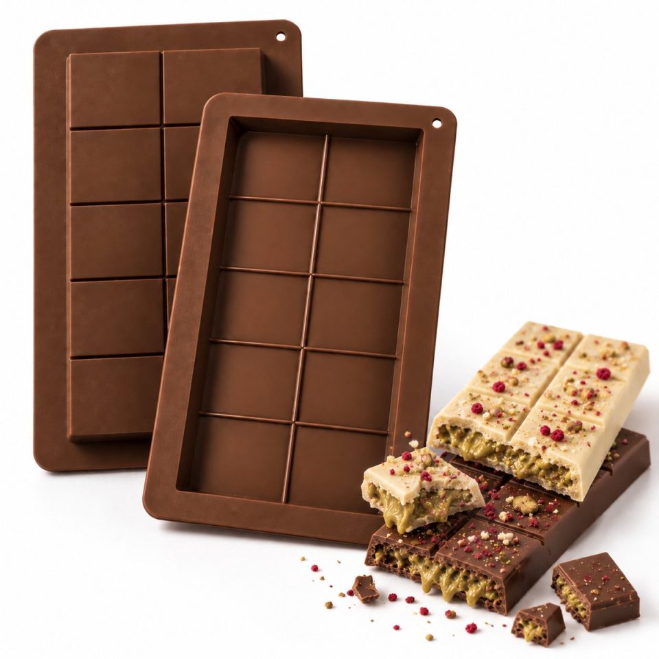 Lynn's chocolade Siliconen bakvorm Diepe chocolade mal 10 blokken Gevulde chocoladerepen Eiwitrepen Dubai reep