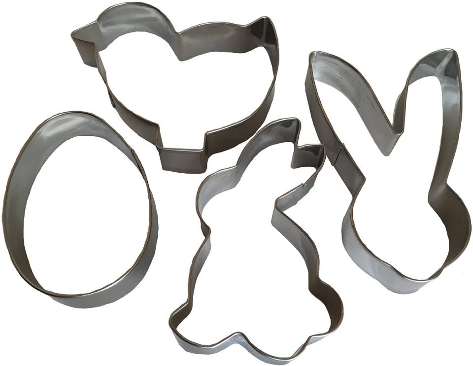 Royal Houseware Set van 4 roestvrijstalen paaskoekjesvormpjes Paashaas ei