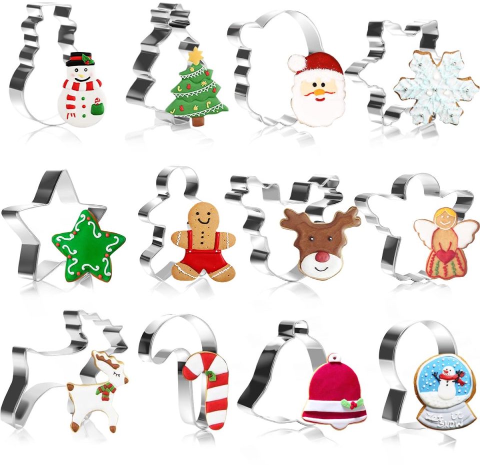 Alintor Kerstkoekjesvormpjes, koekjesvormpjes van roestvrij staal (12 stuks)