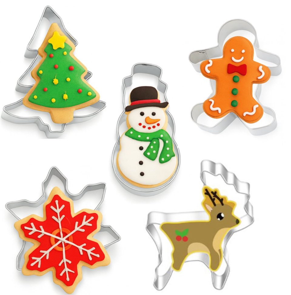 Winkrs uitsteekvormpjes Kerst Set 5 RVS vormpjes met kerstboom, kerstman, ster, rendier en koekemannetje Kerstkoekjes Bakken Vormen voor Deeg Uitsteken