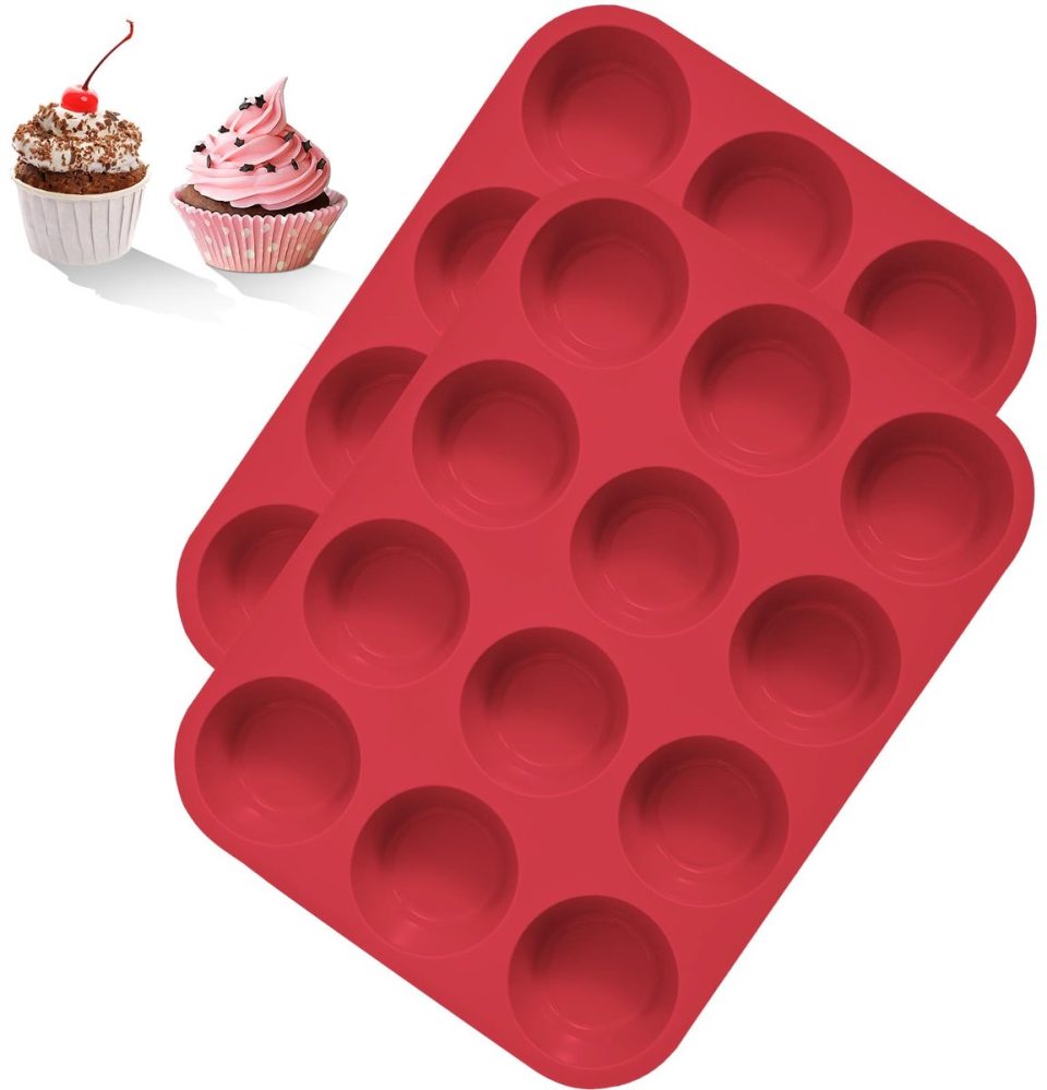 Famanu muffinvorm Siliconen voor 12 muffins set van 2 rood