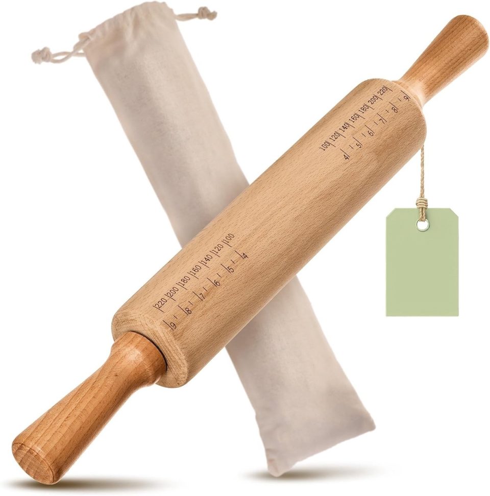 Famanu deegroller Houten met handgreep FSC-gecertificeerd beukenhout 42 cm