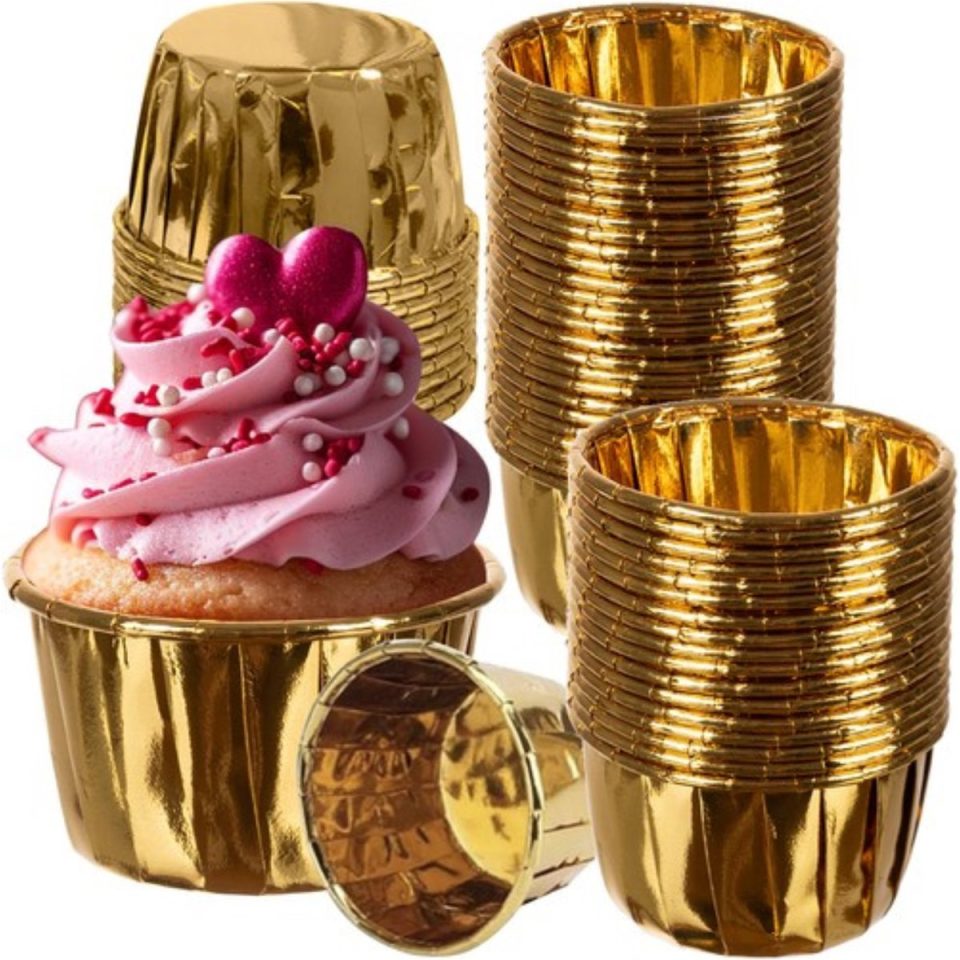 Ruhhy Muffinvormpjes 50X stuks goud 3,5 x 6 cm