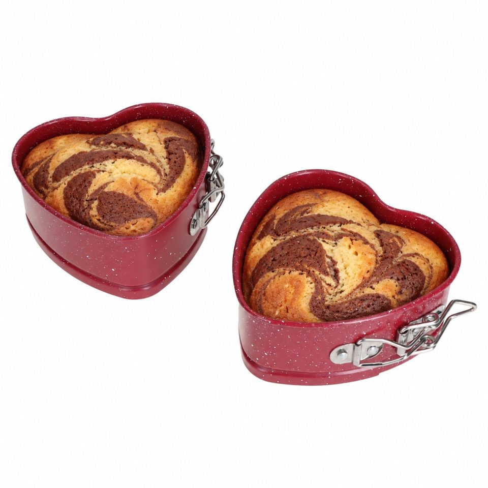 MamboCat Set van 2 springvormen / bakvormen hart in rood 23032048 11,5 x 11,5 cm