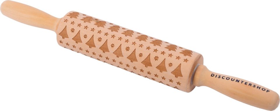 discountershop deegroller Gegraveerde Houten Hoogwaardig Beukenhout Kerstmotief Ergonomische Handvatten Anti-aanbakoppervlak Gemakkelijk te Reinigen Ideaal voor Kerstkoekjes, Pizza en Gebak 35 cm