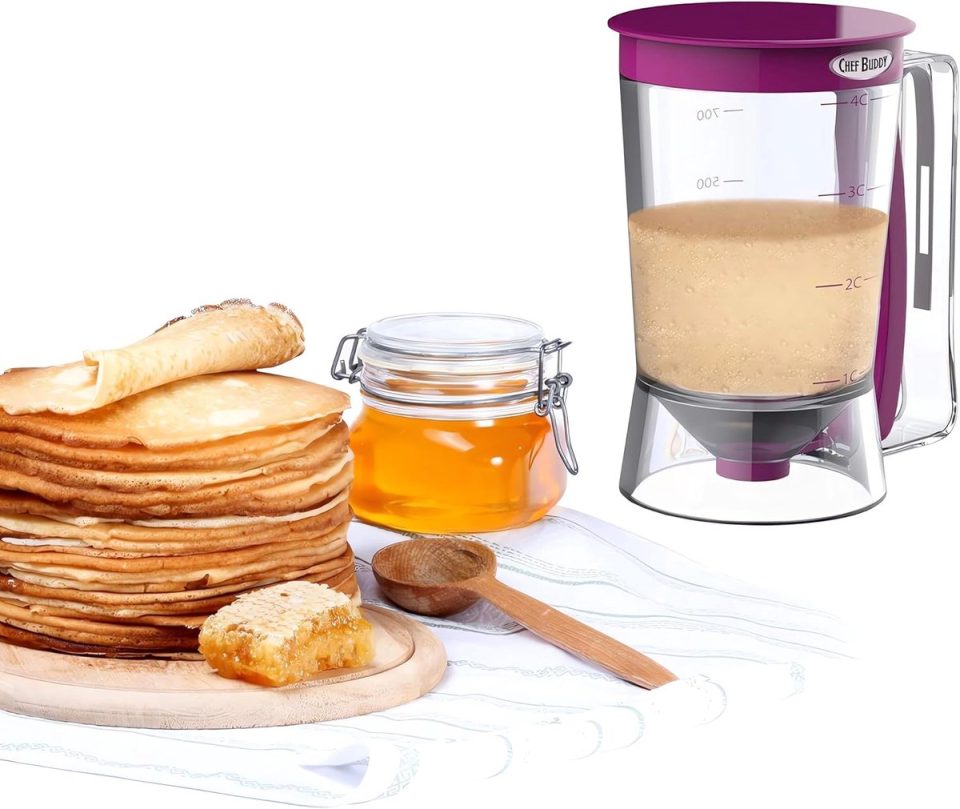 Famanu Deegdispenser met Deksel en Schaal dispenser voor pannenkoeken 900 ml