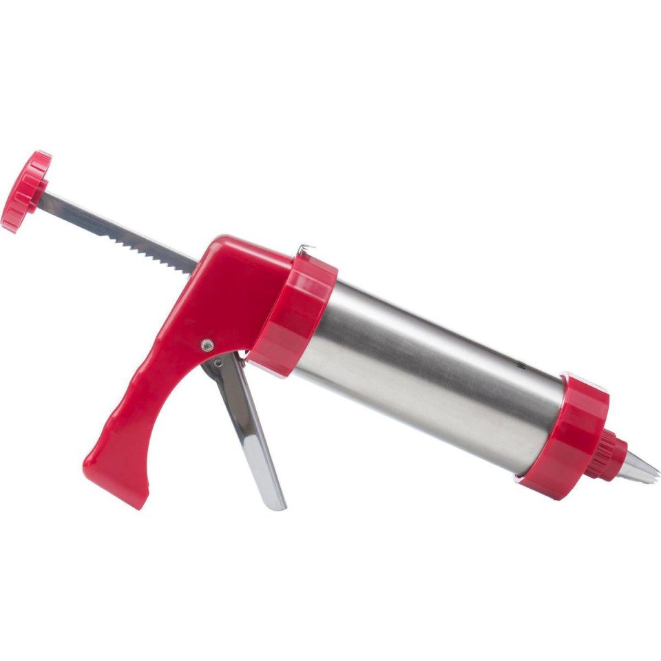Westmark Koekpers/decoratiespuit, met 8 sjablonen en 8 zilver rood 250 ml