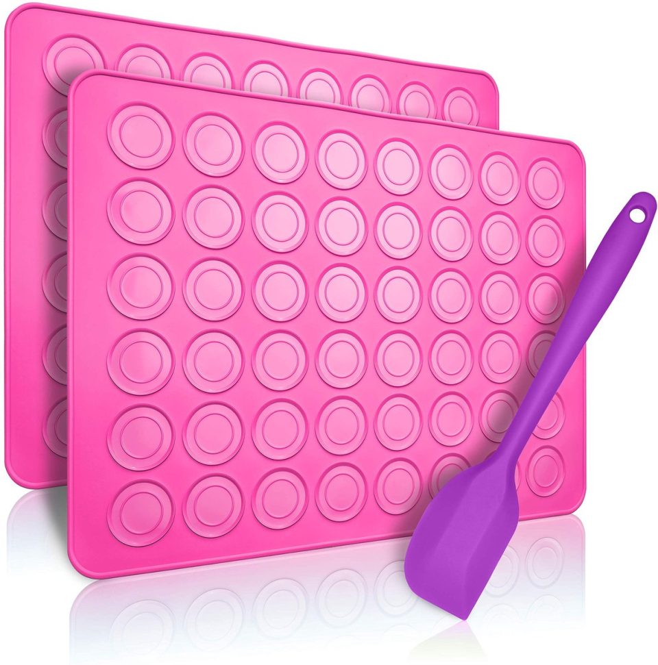 Famanu Set van 2 siliconen bakmatten voor perfecte macarons roze