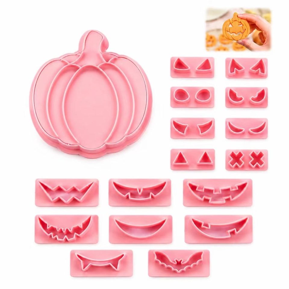 Famanu Halloween pompoenvorm set met gezichten (8 stuks)