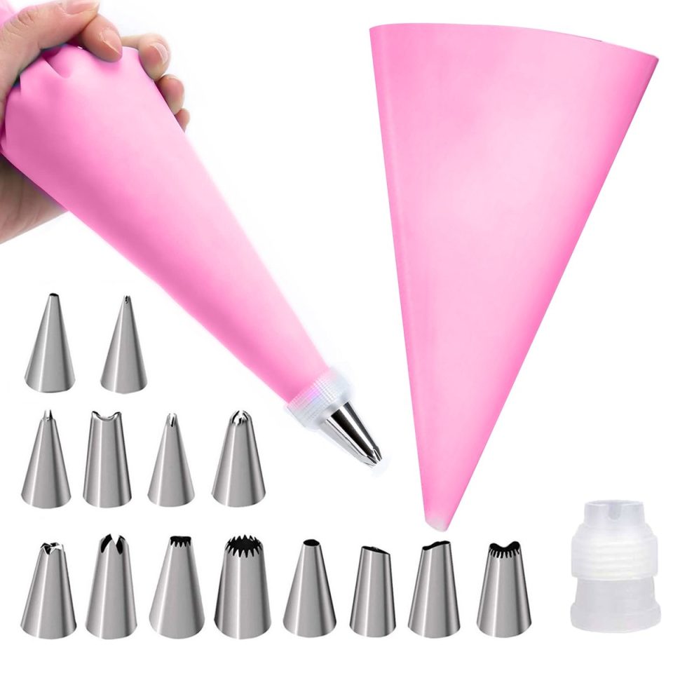 Roegaarden spuitmondjes Spuitzak met Herbruikbaar 14 spuitmondjes Roze