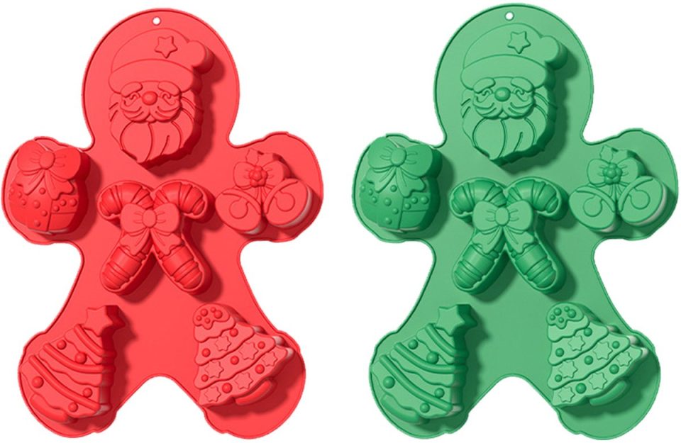 Qttvbtna Kerst Siliconen Vormen met Kerstman Boom & Bellen Groen (2 stuks)