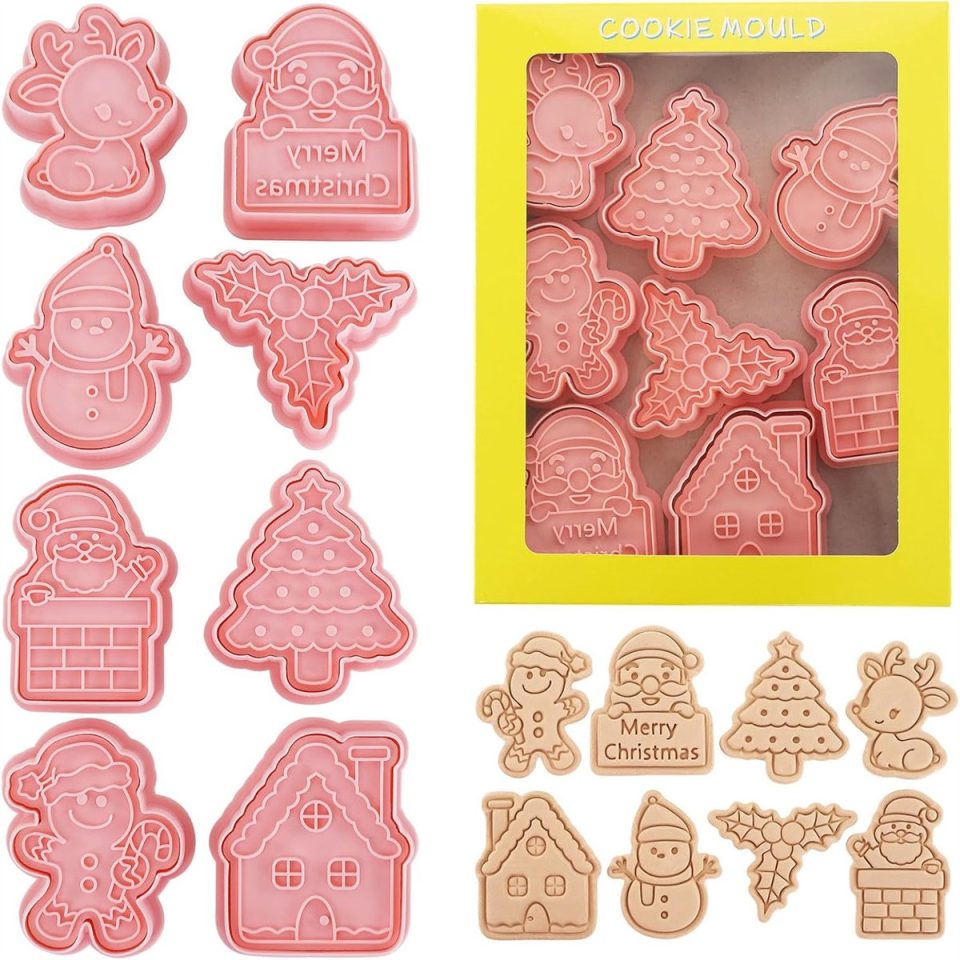 Qttvbtna Kerst Koekjes Uitstekers 3D Roze (8 stuks)