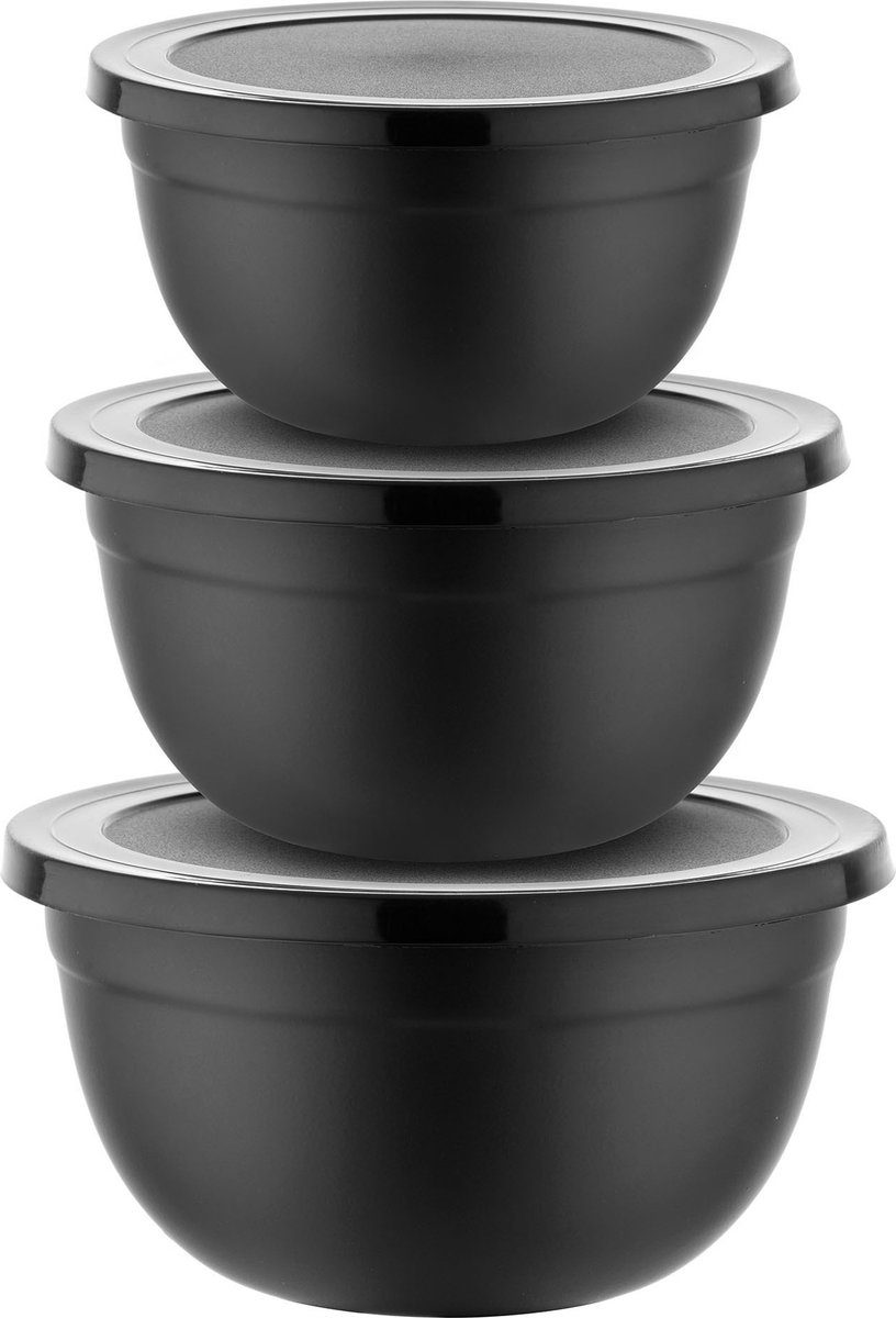 Meyerhoff Saladekommen Set van 3 RVS Mengkommen met Deksel Zwart 18 cm