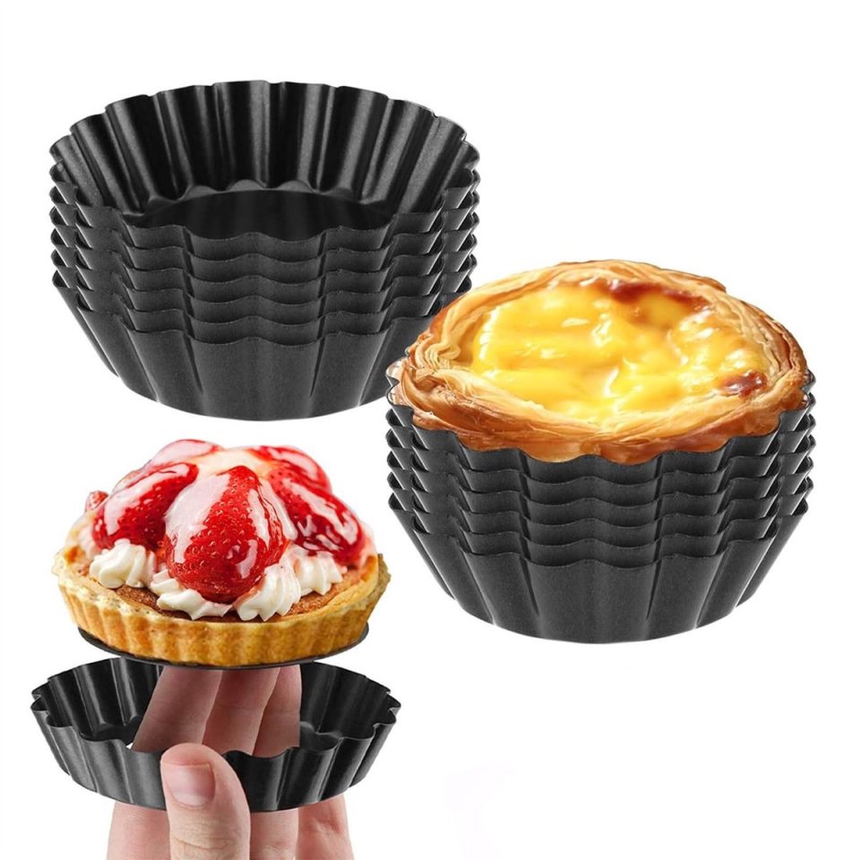 Qttvbtna Tartvormpjes met losse bodem Cakevorm Zwart ø 8 cm (12 stuks)