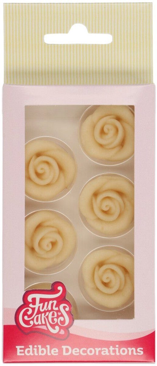 FunCakes Marsepeinen Taartdecoraties Witte Rozen (6 stuks)