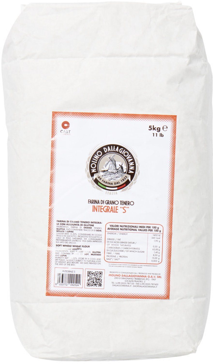 Molino Dallagiovanna bloem Meel Integrale S W390 5 kg