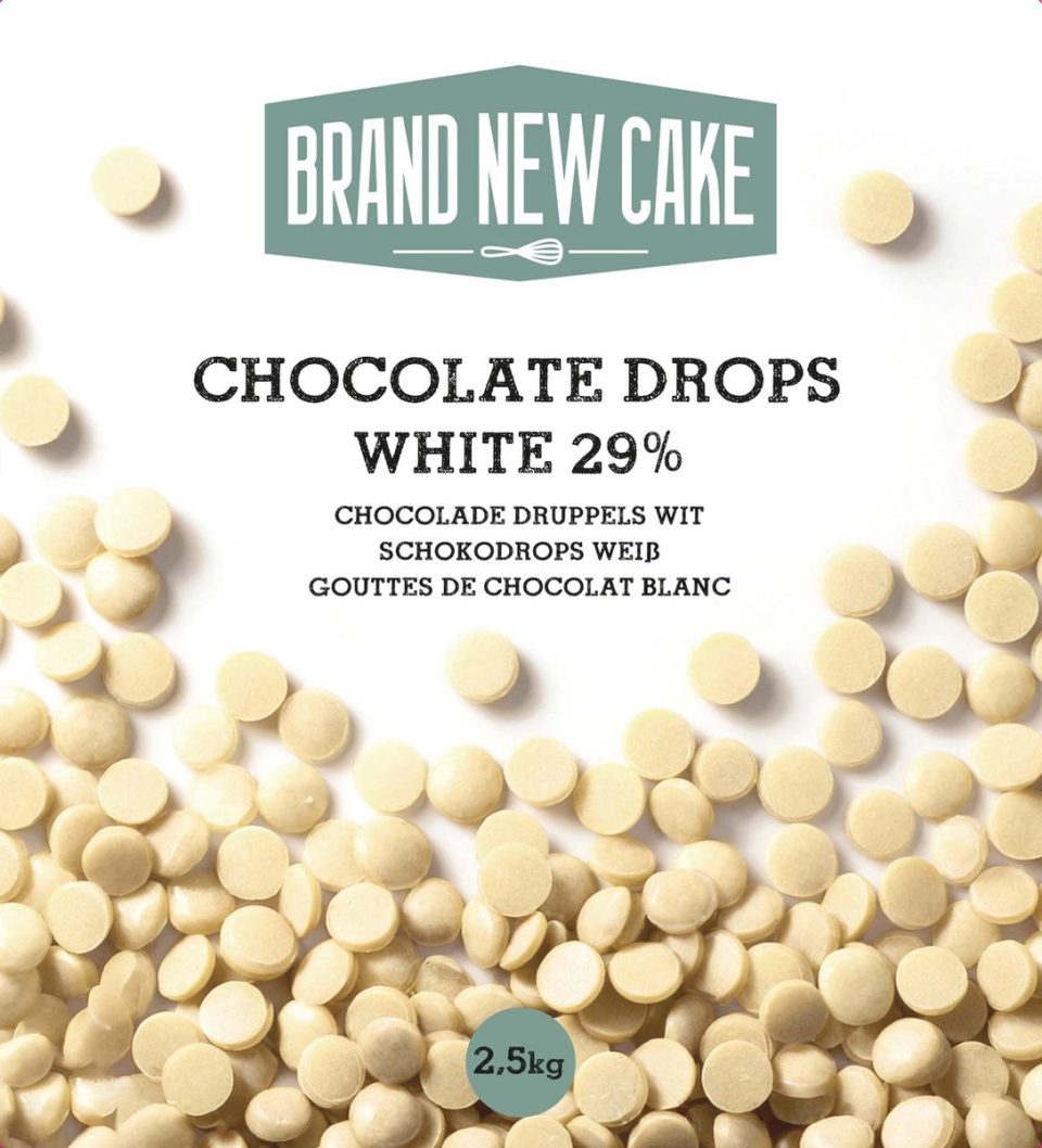 Brand New Cake chocolade Druppels Wit (29%) 2,5 kg