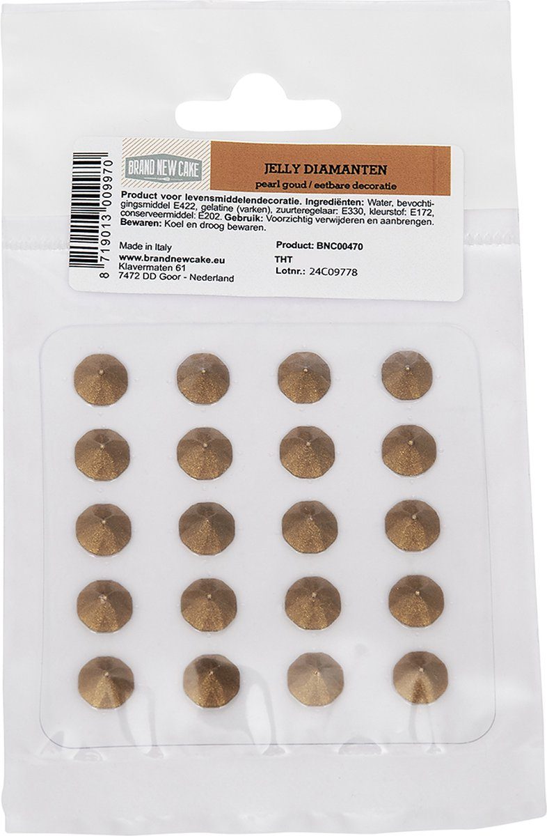 Brand New Cake Eetbare Jelly Diamanten Pearl Goud (20 stuks)
