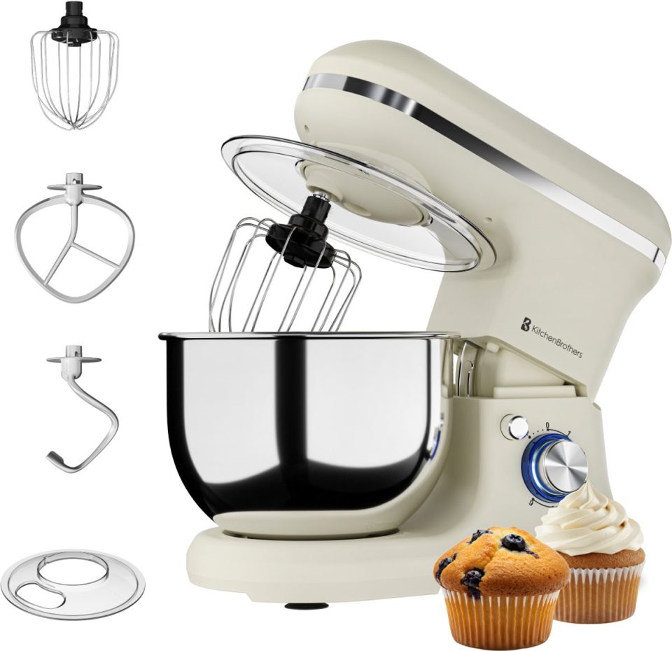 KitchenBrothers keukenmachine 1200W Keukenrobot Mixer met Mengkom Keukenmixer Champagne 5 l