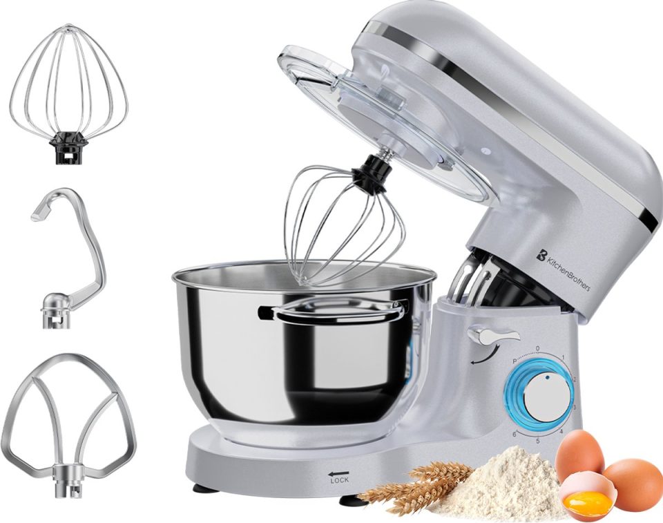 KitchenBrothers keukenmachine 2000W Keukenrobot Mixer met Mengkom Keukenmixer Parelwit 6,2 l