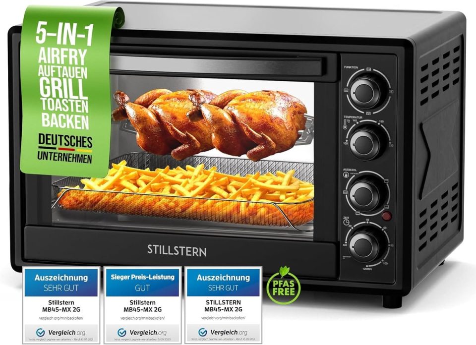 Stillstern mini heteluchtoven (DE-versie) pizza cyclone pro+ antiaanbaklaag 45 l