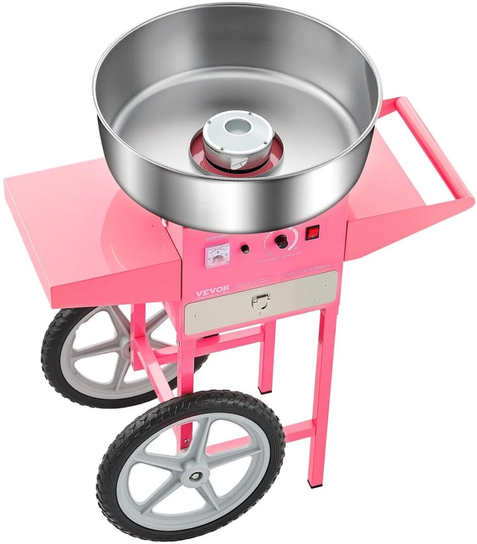 M Goods Suikerspinmachine met Kar 1000W Roze 52 cm