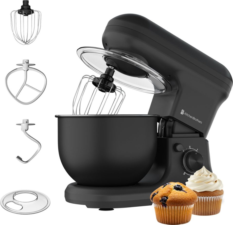 KitchenBrothers keukenmachine 1200W Keukenrobot Mixer met Mengkom Keukenmixer Matzwart 5 l