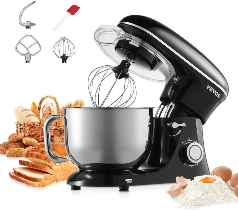 Vevor keukenmachine Elektrische Deegmixer 1400W Zwart Standmixer 5,68 l