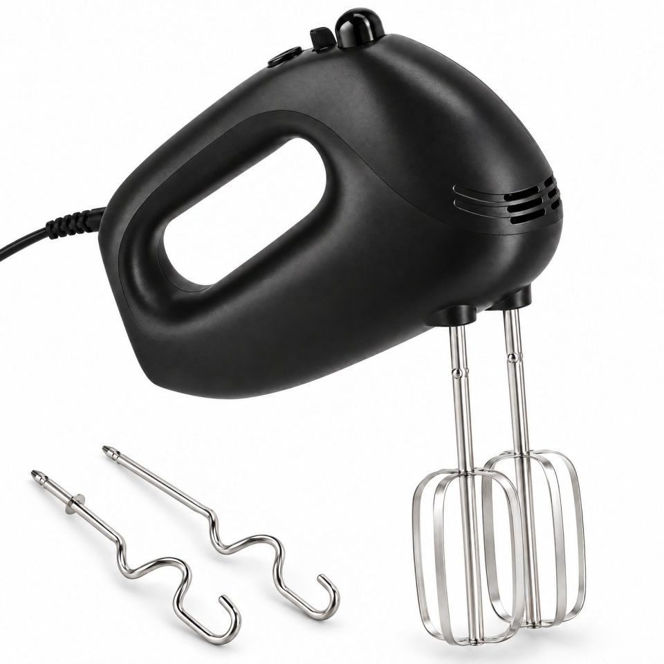 Cheqo handmixer Elektrisch met Gardes en Kneedhaken 300W Zwart