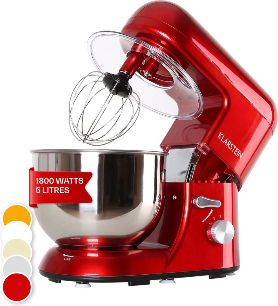 Klarstein keukenmachine, Knetmaschine met kom, 1800W Profi keukenmachine met Knethaken en Schneebesen, Universal keukenmachine met 6 standen, Teigmaschine zum roeren, Kneten en Aufschlagen Keukenmachine,2L voor Keuken Garde RVS 5 l