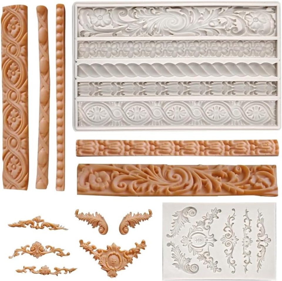 JGS Premium 3D Baroque Sculpted Cake Moulden Set van 2