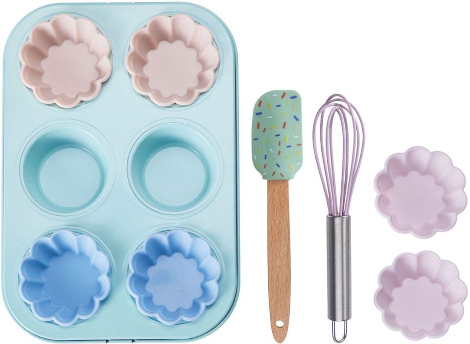 Koopman Bakset met Muffinplaat, 6 Cupcakemallen, Spatel en Garde