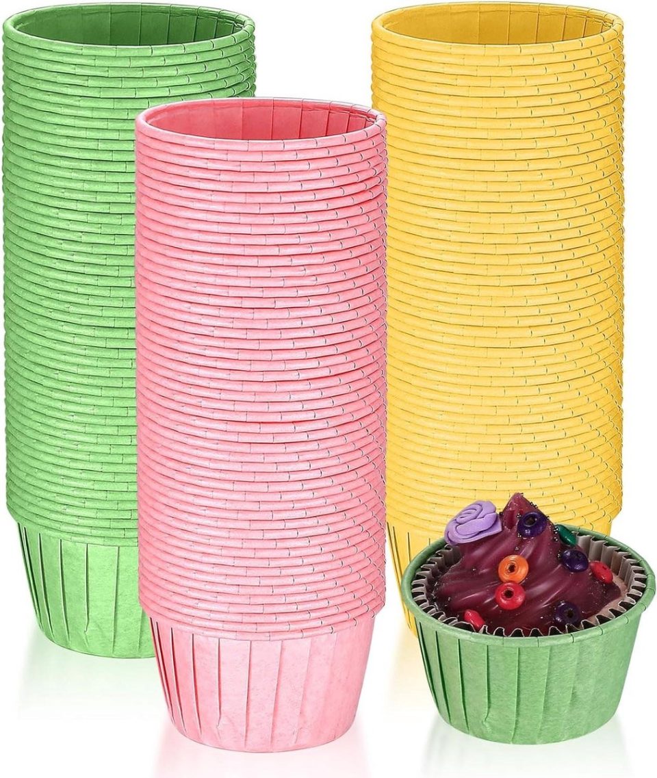 JGS Premium Muffinvormpjes Papier Cupcakes Bakvormen Roze/Geel/Groen (150 stuks)