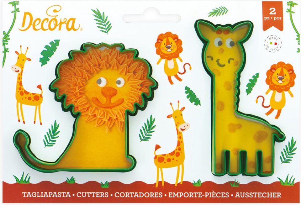 Decora Koekjesuitsteker Plastic Giraffe en Leeuw pk/2