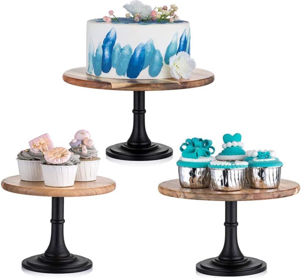 Nuptio Houten Taartstandaard Set: Rustieke Displaystandaard Taarten Set van 3