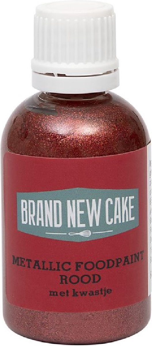 Brand New Cake Metallic Food Paint met Kwastje Rood 60 g