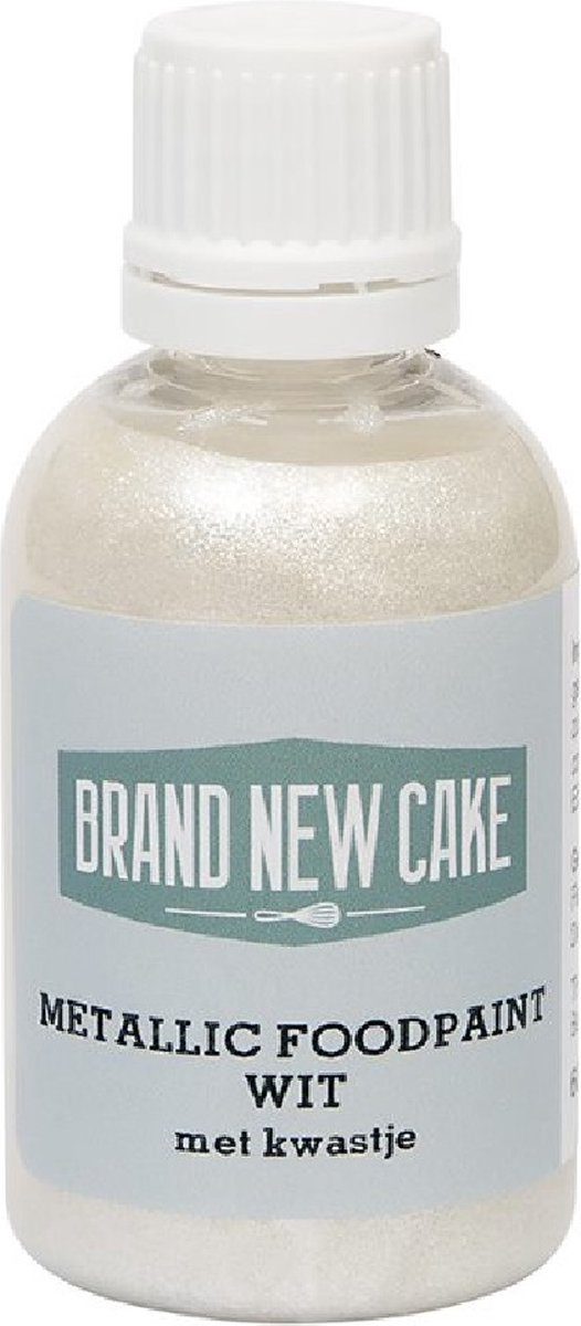Brand New Cake Metallic Food Paint met Kwastje Wit 60 g