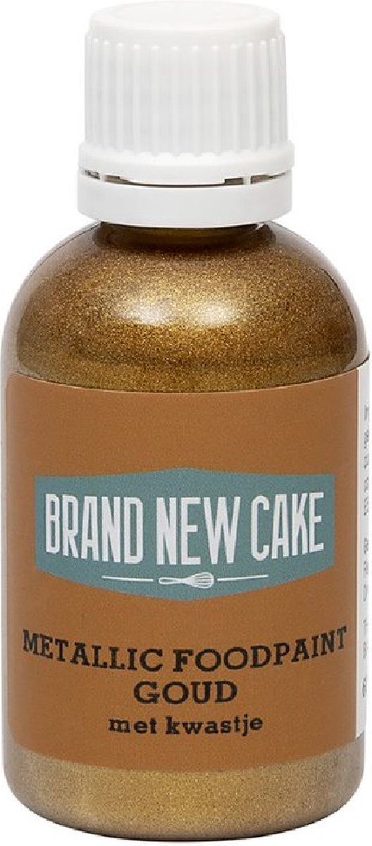 Brand New Cake Metallic Food Paint met Kwastje Goud 60 g