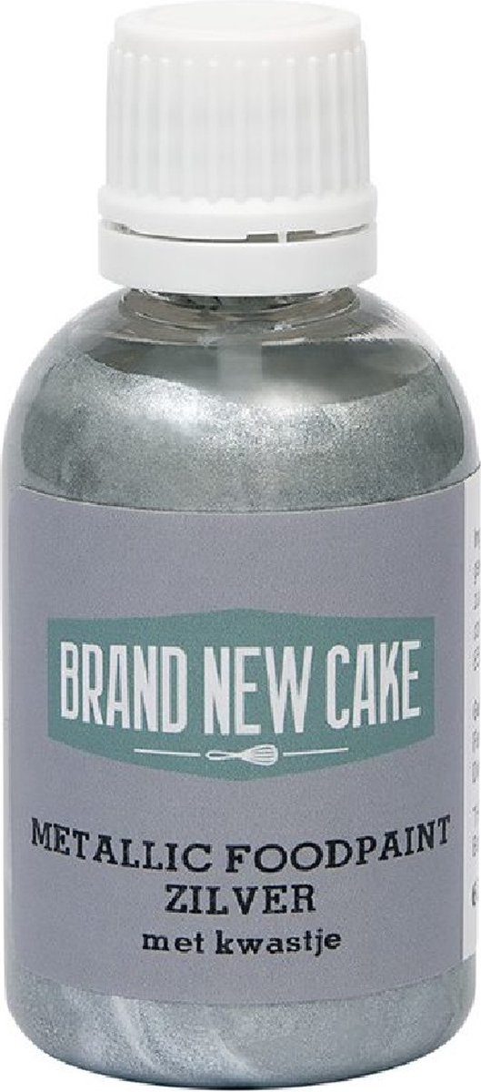 Brand New Cake Metallic Food Paint met Kwastje Zilver 60 g