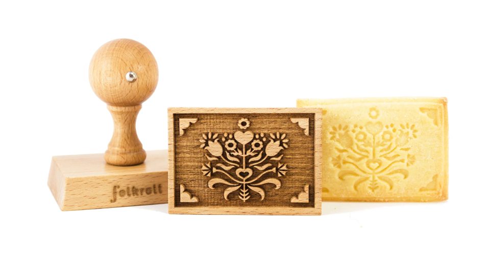 Folkroll Koekjesstempel Flower rechthoek hout