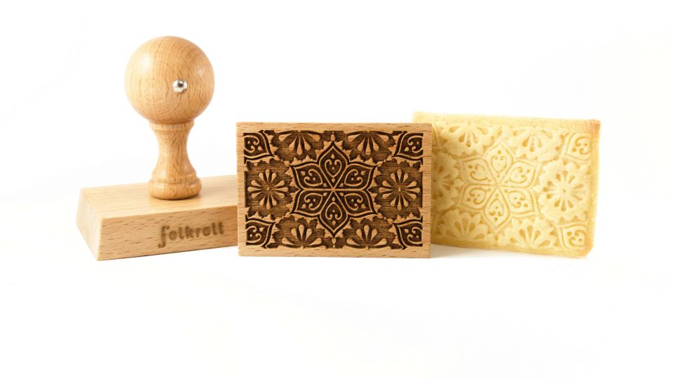Folkroll Koekjesstempel Flower Mandala rechthoek hout