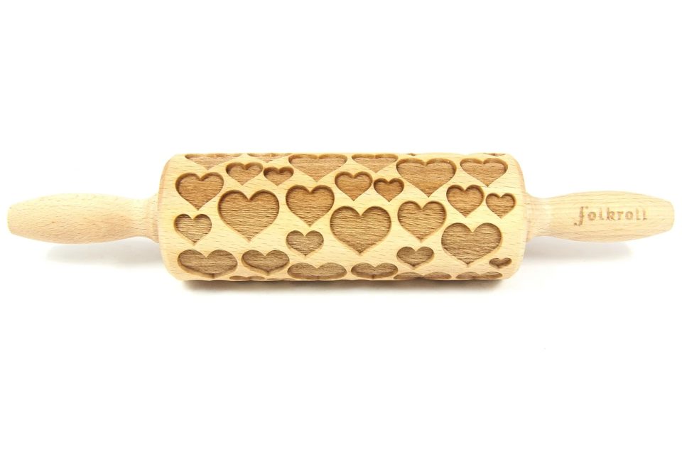 Folkroll Decoratie-deegrol Hearts hout 23 cm