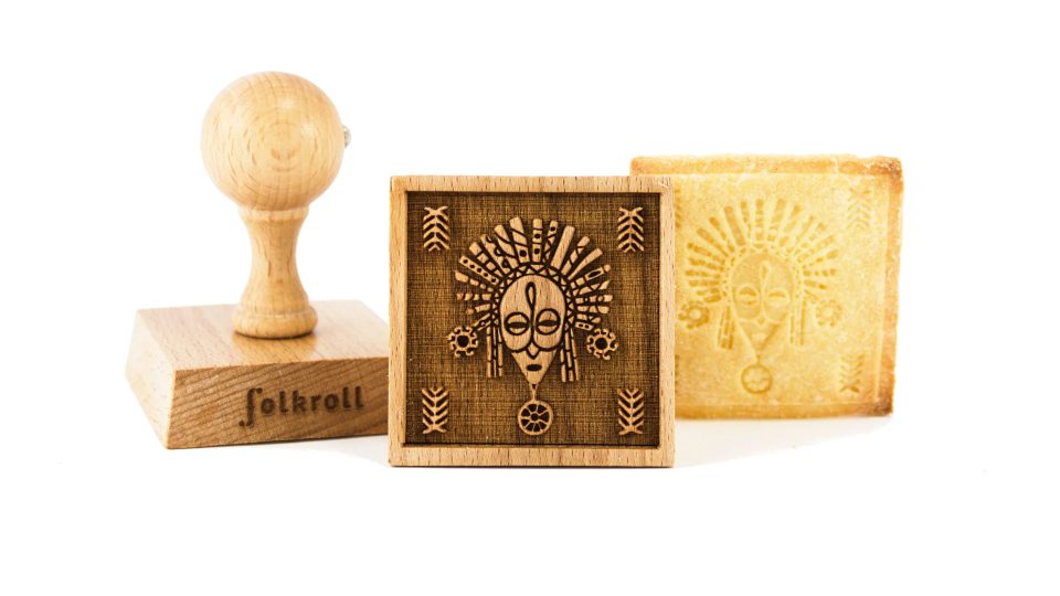 Folkroll Koekjesstempel African Mask vierkant hout