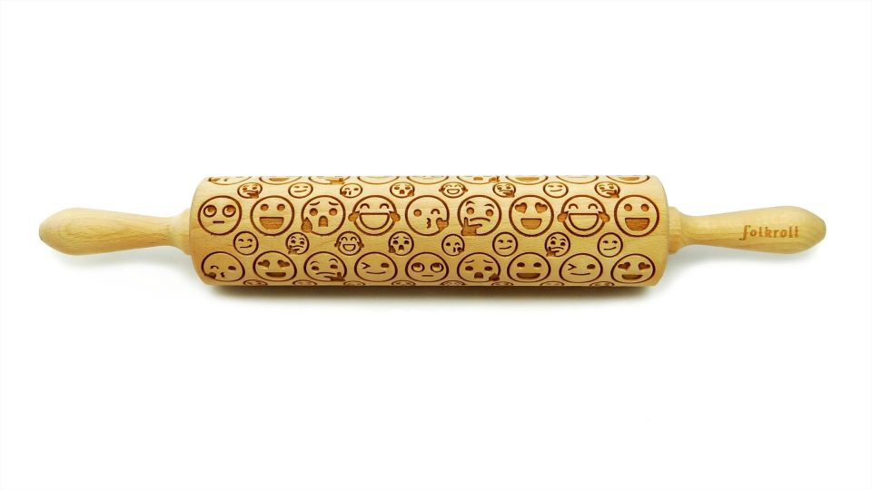 Folkroll Decoratie-deegrol Emoticons hout 43 cm