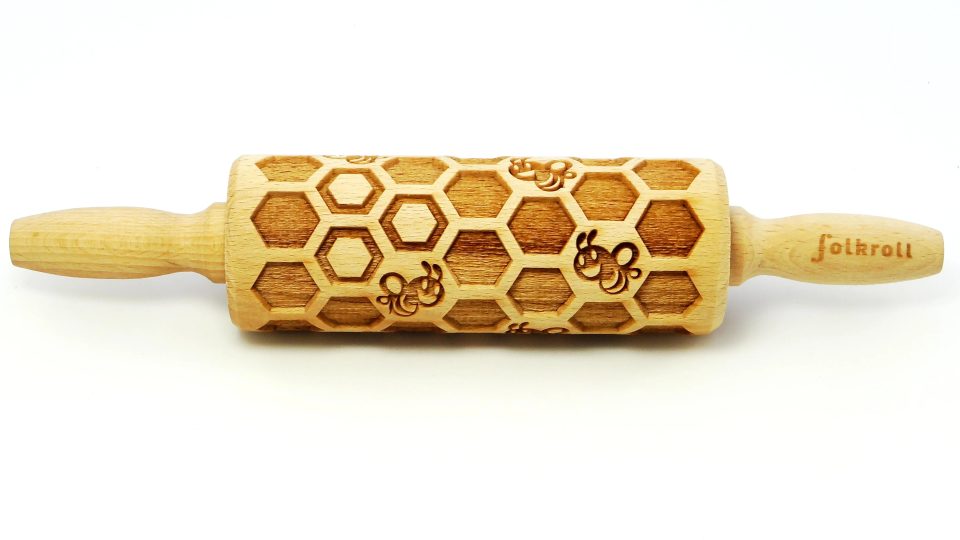Folkroll Decoratie-deegrol Honeycomb hout 23 cm