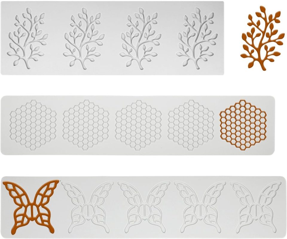 Ibenzoa Set van Drie Decoratieve Siliconen Fondant Mallen