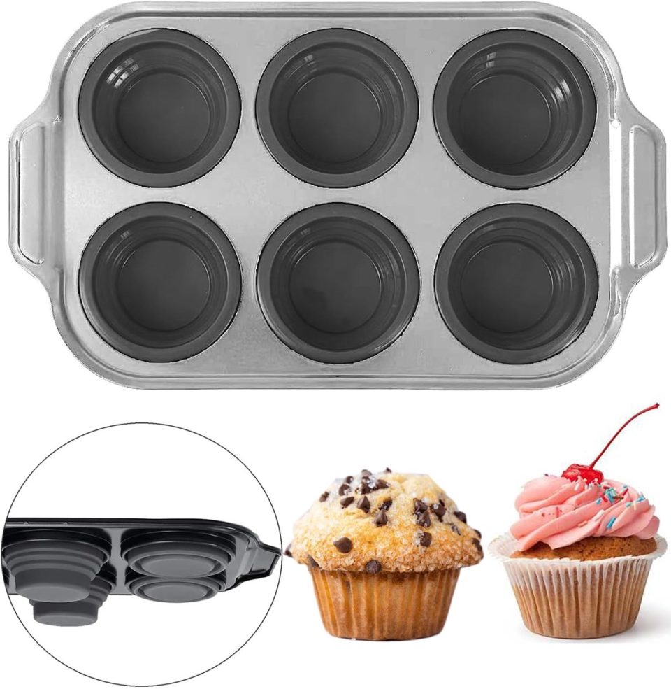 Ibenzoa Robuuste Muffinbakplaat met Siliconen en Metalen 6 Porties,