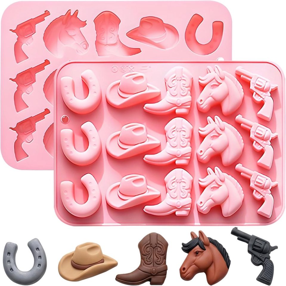 BG siliconen bakvorm Cowboy set van 2 roze 4 cm
