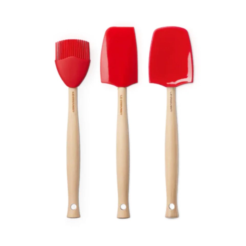 Le Creuset Silicone set met 3 Premium spatels in Kersenrood