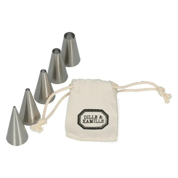 Dille & Kamille Ronde spuitmondjes, rvs, set van 5